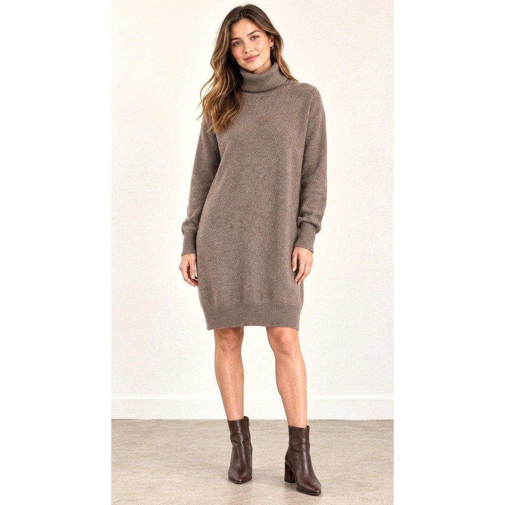 NAADAM Sweater Dress Women Large Brown 100% Cashmere Turtleneck Relaxed Designer